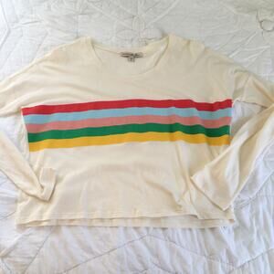 Express ONE ELEVEN Small Y2K Vibes Crop Long-Sleeved Top Cream/Almost Rainbow